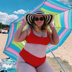 Aerie Women's Red Scoop Top High Cut Cheeky Bikini Bottom Swim Set